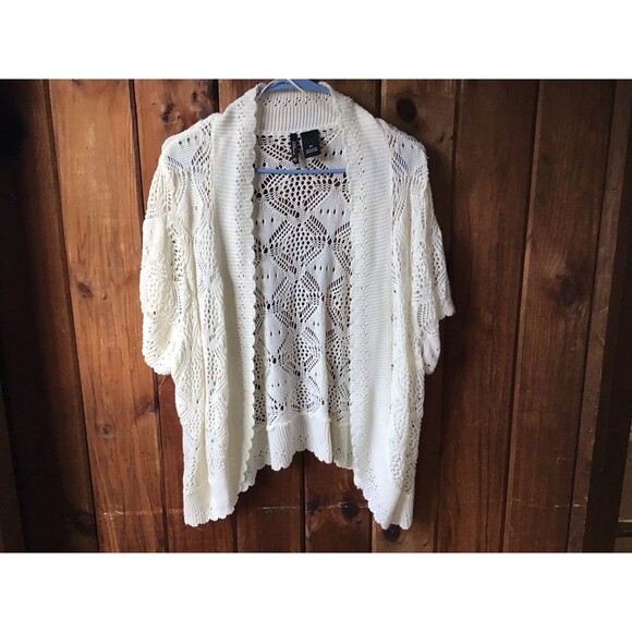 Sweaters - New Directions Cream Open Front Sweater 3X Short Sleeve Open Knit Coquette